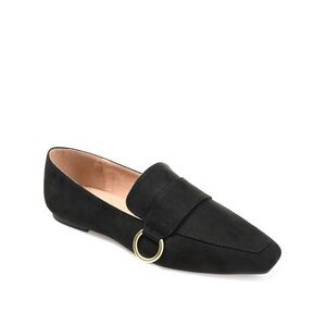 Journee Collection Benntly Vegan Suede Loafer Flats Black Gold Comfort 6 NEW